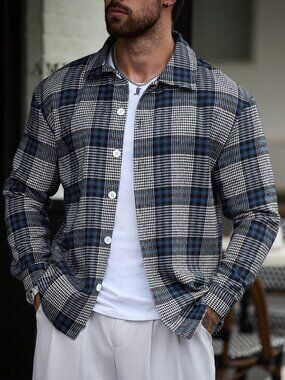 Multicolor Men's Geometric Plaid Long Sleeve Shirt